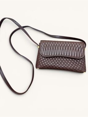 Vintage Rare Bally Quilted Brown Lambskin Leather Crossbody Bag, MSRP $680